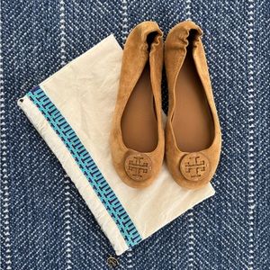 Tory Burch Chestnut Suede Minnie Travel Flat Sz 8